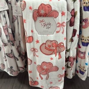Pink Bow Western Plush Throw Blanket